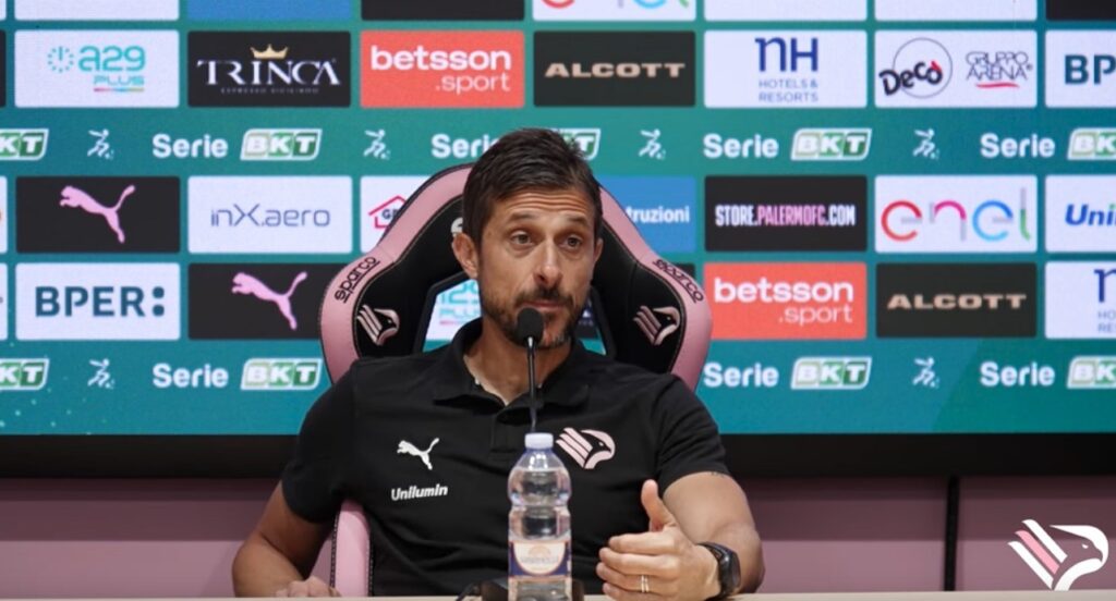 Alessio Dionisi, coach of Palermo, speaks at a press conference on the eve of the match against Modena, the first match after the league break.